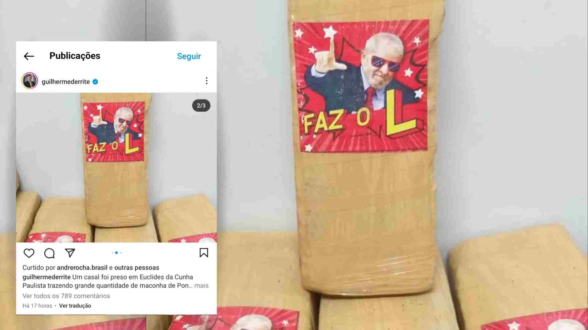 Polícia Militar apreende droga de maconha com adesivo "Faz o L" e a foto de Lula