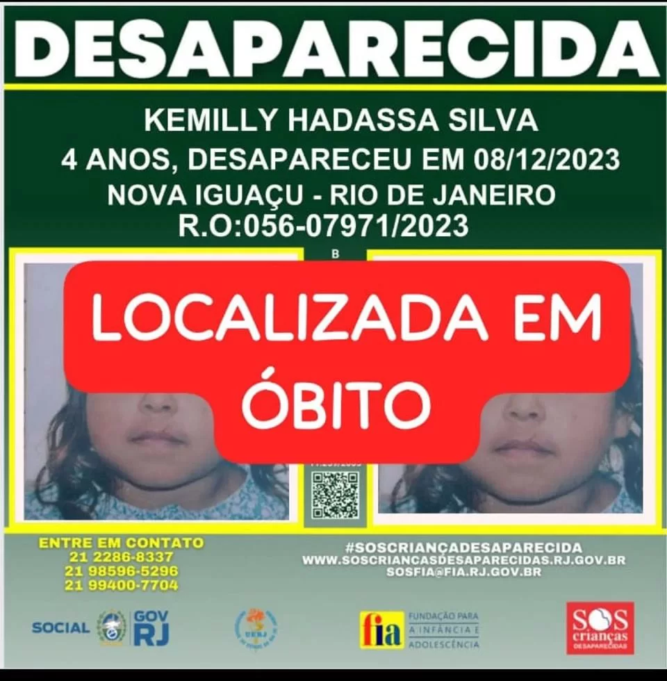 Corpo de menina desaparecida é encontrado em saco de ração