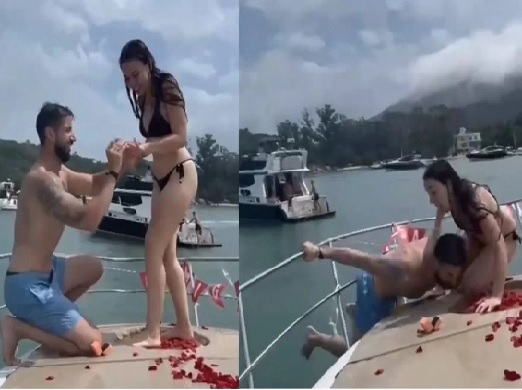 [VÍDEO] Noivo cai no mar durante pedido de casamento em cima de barco