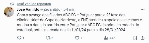 FNF confirma adiamento de jogo entre ABC e Potiguar de Mossoró; veja nova data