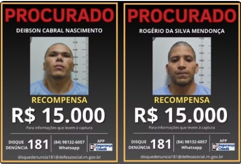 PF anuncia recompensa de até R$ 30 mil por informações sobre fugitivos da Penitenciária Federal de Mossoró