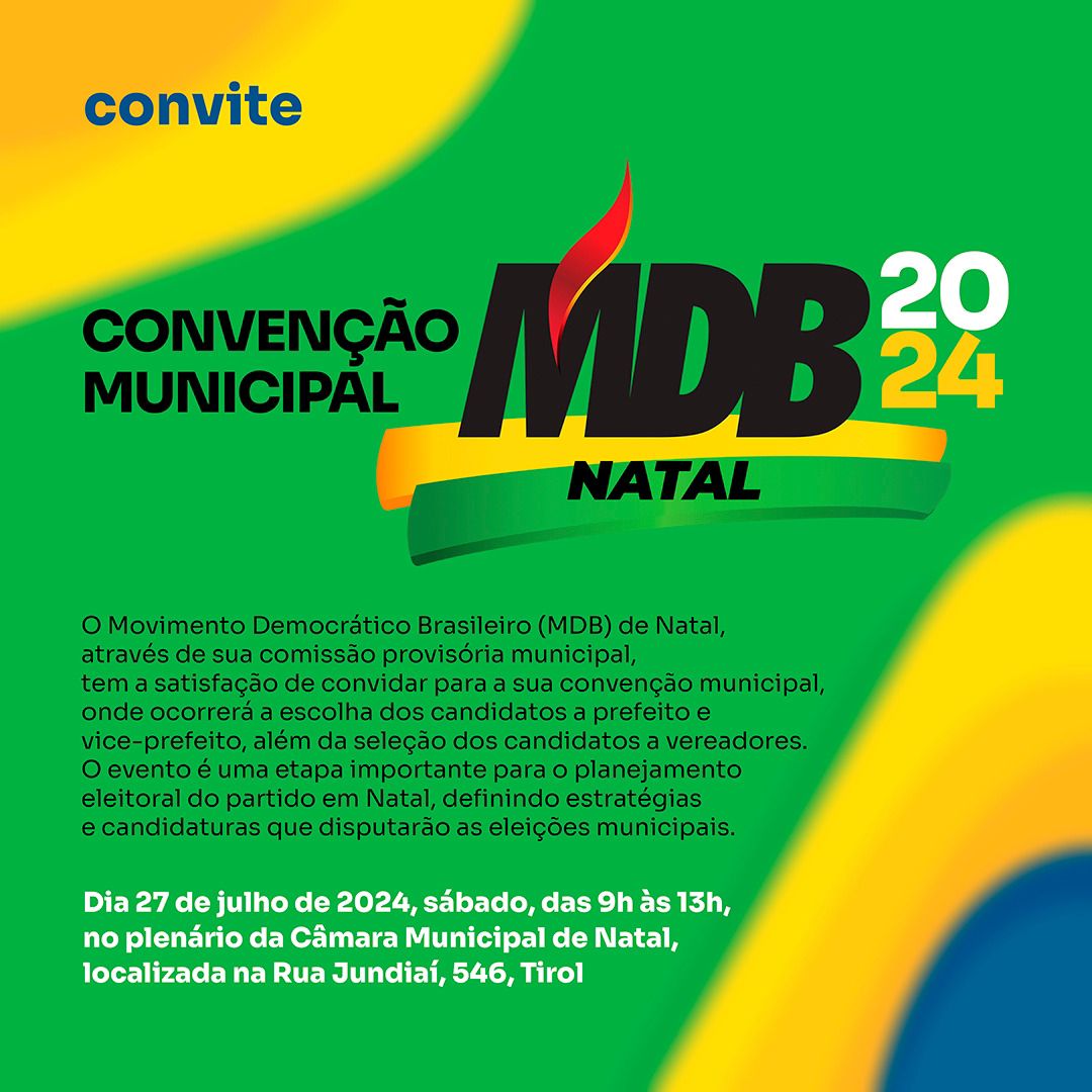 MDB convoca convenção municipal para escolha de candidatos em Natal neste sábado (27)