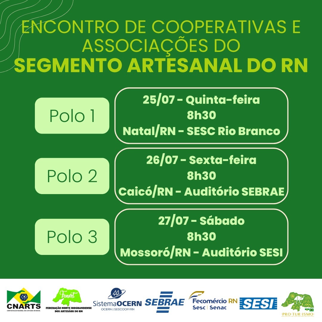 RN vai ter encontro de cooperativas e associações do segmento artesanal