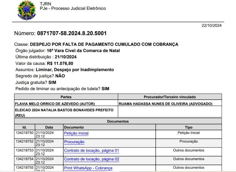 Proprietária do imóvel do comitê de Natália pede despejo por falta de pagamento