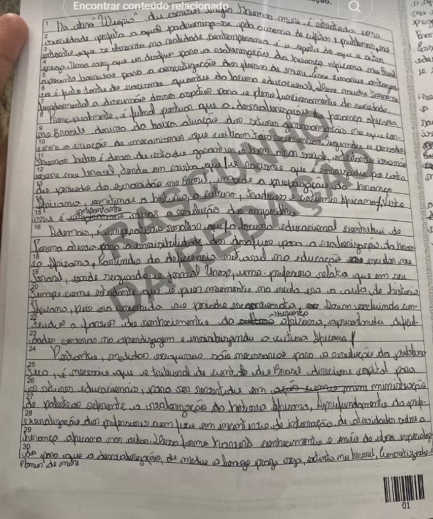 ‘Cola’ no Enem 2024: candidatos postam que levaram modelos de redação escondidos para a prova