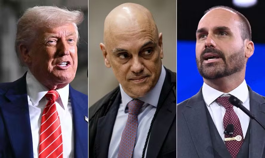 Donald Trump, Alexandre de Moraes e Eduardo Bolsonaro | Foto: O Globo
