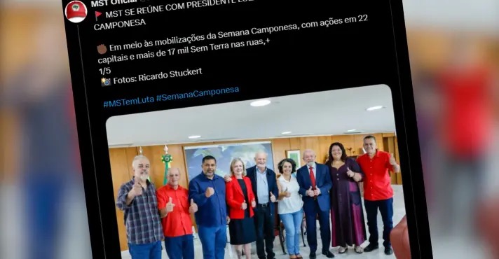 Ao divulgar o encontro com Lula, a direção nacional do MST disse ter apresentado ao presidente 'as principais reivindicações do movimento' | Foto: reprodução/X/MST