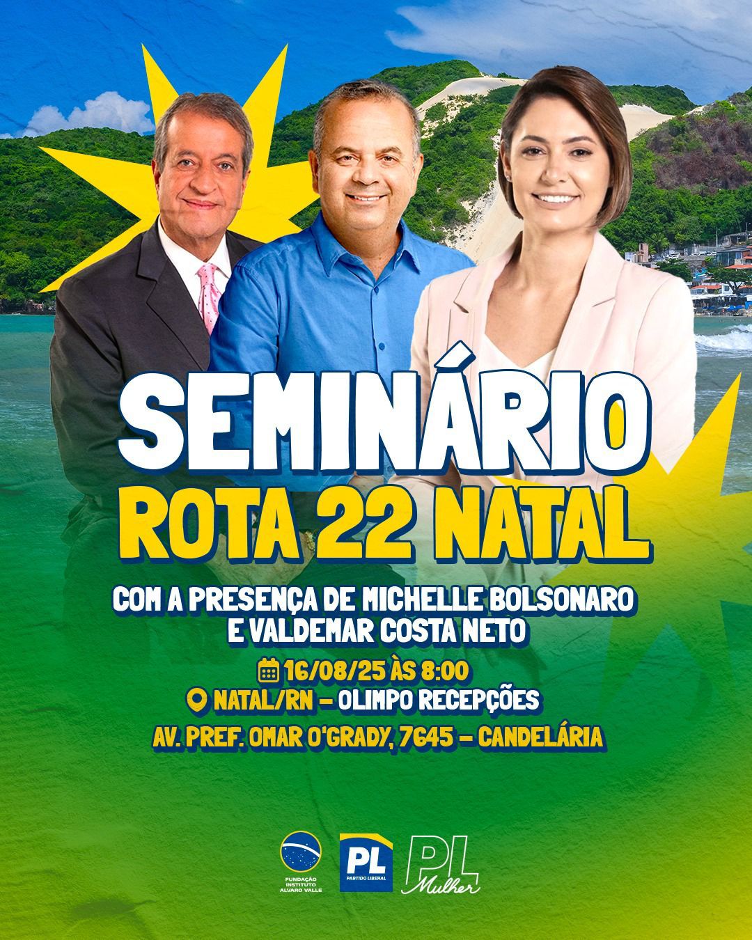 Rota 22 Natal com Michelle Bolsonaro e Valdemar Costa Neto | Foto: Divulgação/PLRN