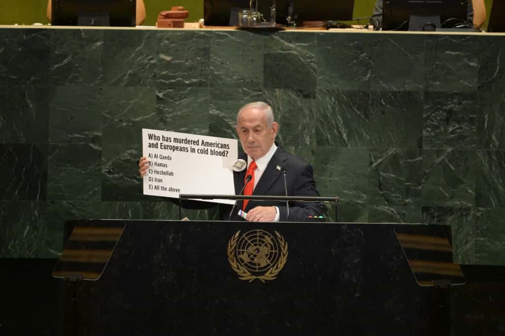 Benjamin Netanyahu na ONU. Reprodução/X.