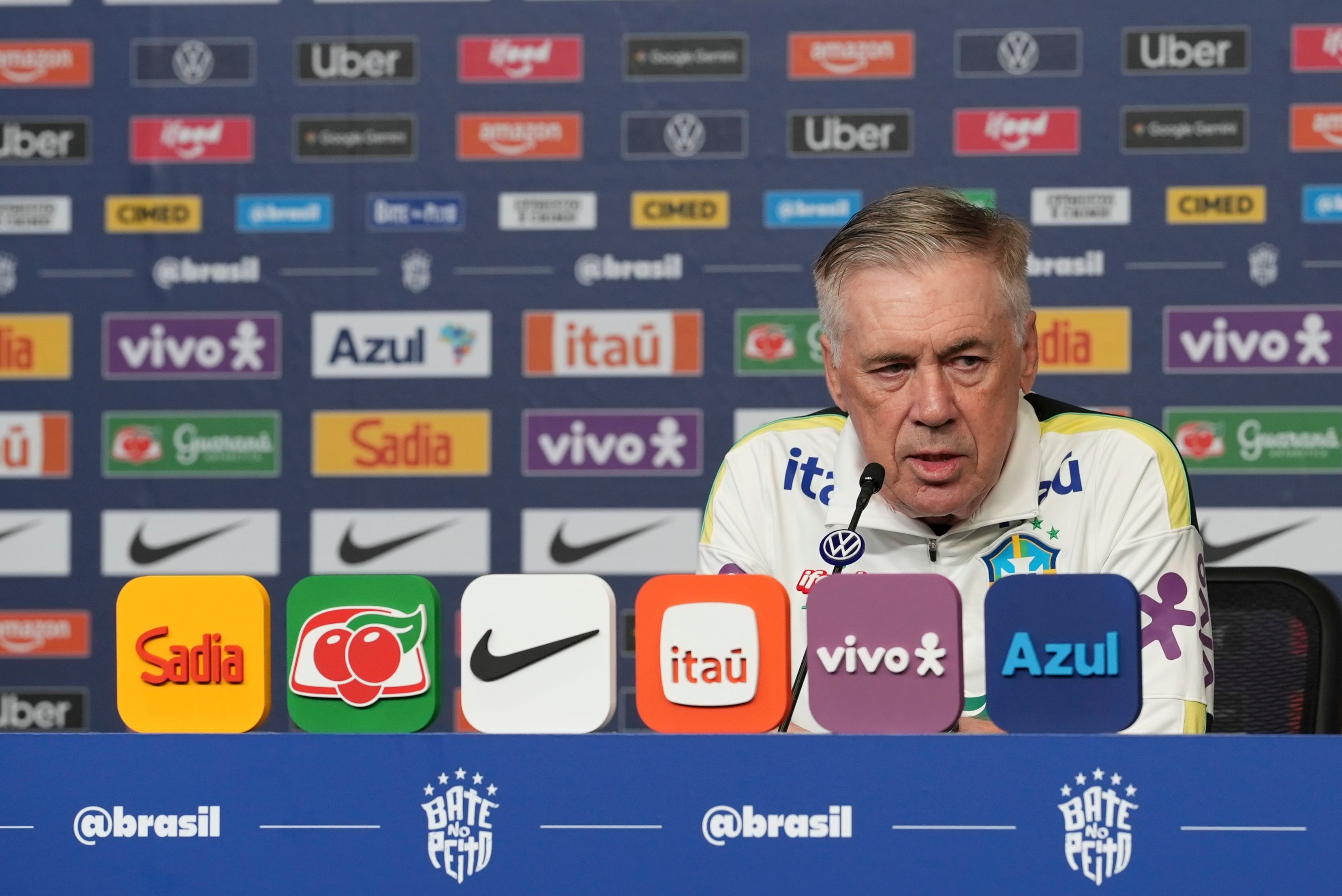 Carlo Ancelotti durante entrevista coletiva pela Seleção Brasileira em Nova Jersey - Créditos: Rafael Ribeiro/CBF