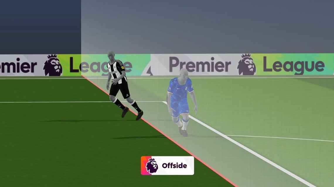 Impedimento pelo sistema semiautomático durante jogo da Premier League Divulgação/Premier League