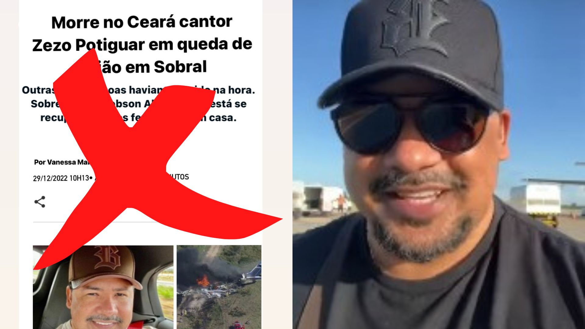 [VIDEO] Vivo, cantor Zezo ironiza notícia falsa sobre morte em queda de avião no Ceará