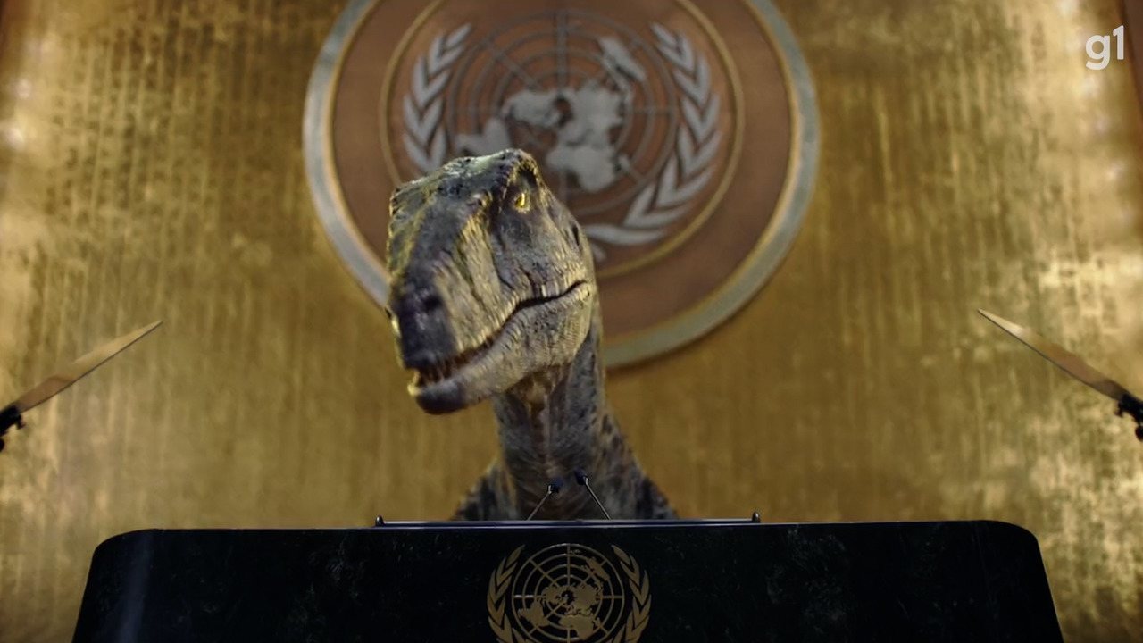 ONU usa dinossauro em alerta sobre emergência climática