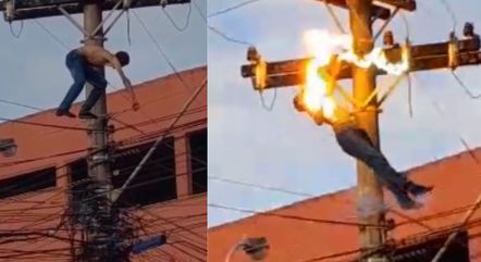 [VÍDEO] Imagem forte: Homem alcoolizado sobe em poste de energia, se equilibra em fios, toma choque e morre