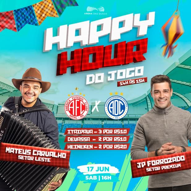 Arena fará Happy Hour com música ao vivo e promoções de cervejas antes de América x Confiança