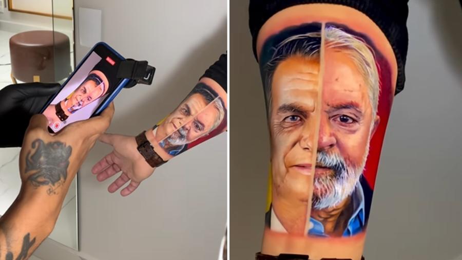 [VÍDEO] Homem tatua rostos de Lula e Bolsonaro no braço