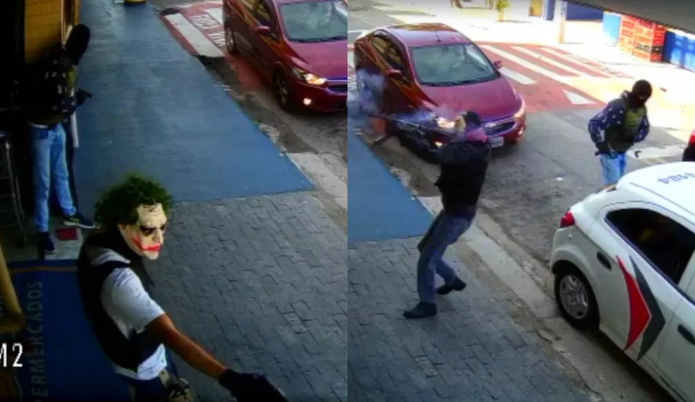 Com máscaras do Coringa e La Casa de Papel, quadrilha fortemente armada rouba supermercado