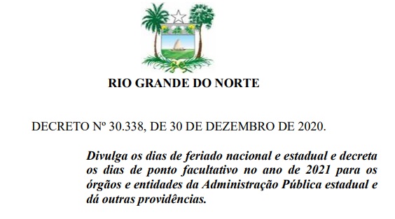 Governo do Estado decreta ponto facultativo nos dias 24 e 31 de dezembro