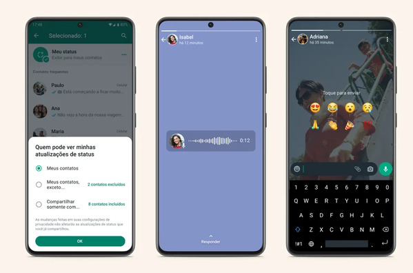 'Status' do WhatsApp ganha áudio, reações com emojis e recurso de privacidade