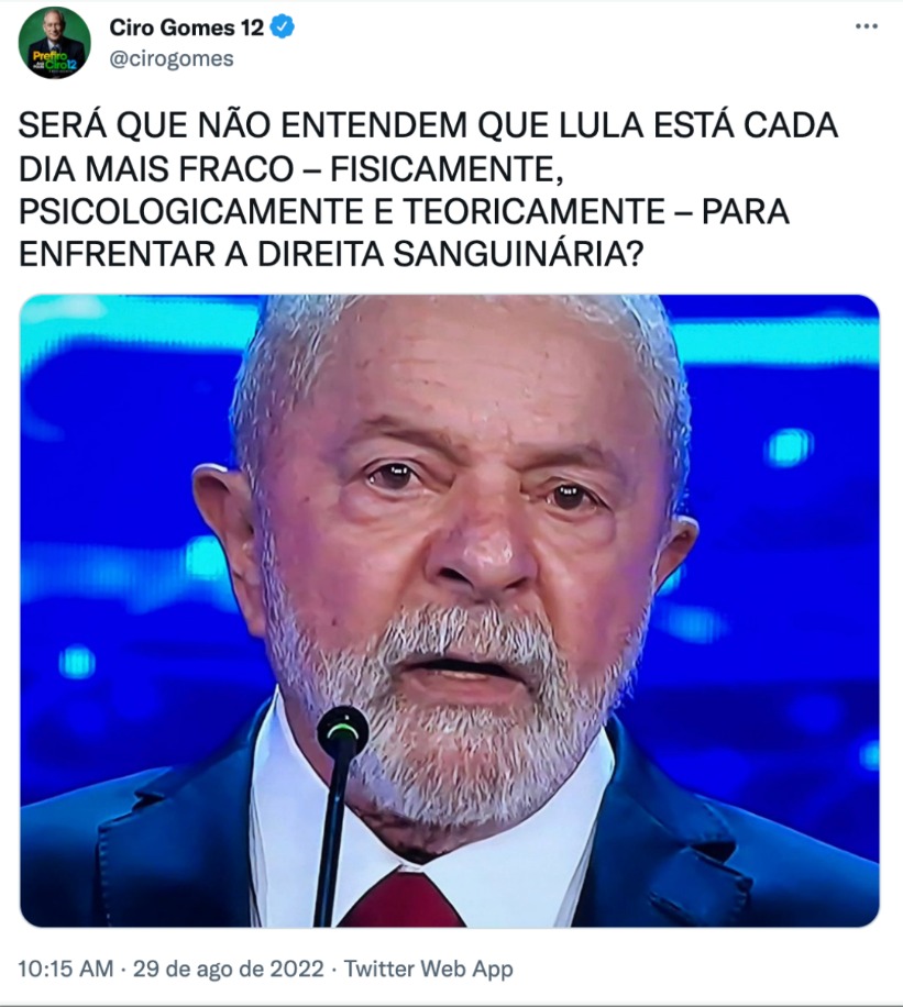 Após debate, Ciro questiona saúde de Lula e apaga publicação