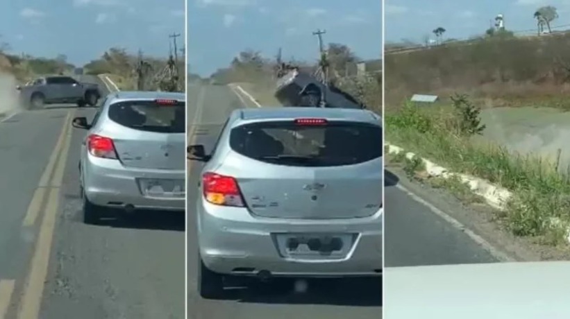 [VIDEO] Padre dorme ao volante, perde controle do carro e cai em lago