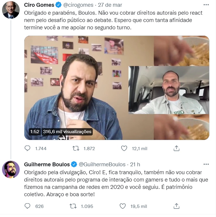 Ciro Gomes e Boulos discutem no Twitter "quem imitou quem"