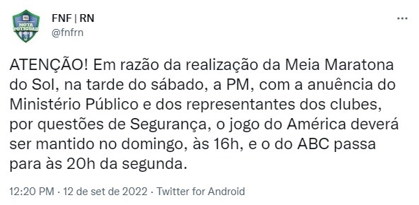 Por decisão do ABC, jogo decisivo contra Paysandu será na noite da segunda-feira