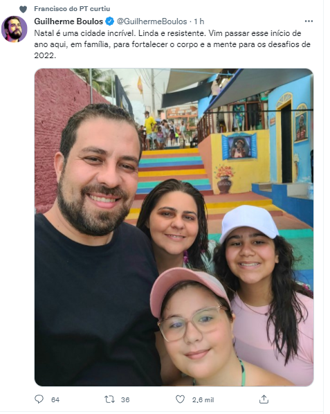 Guilherme Boulos posta foto em Natal e causa polêmica com seguidores: "Sem máscara?"