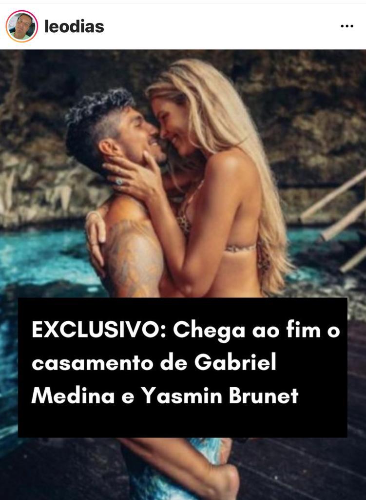 Lamento ou comemoro? Chega ao fim o casamento de Gabriel Medina e Yasmin Brunet