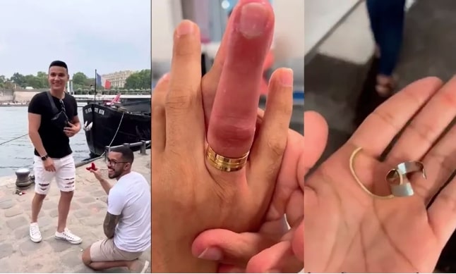 [VÍDEO] Pedido de casamento de brasileiros na Torre Eiffel dá errado e noivo vai parar no hospital