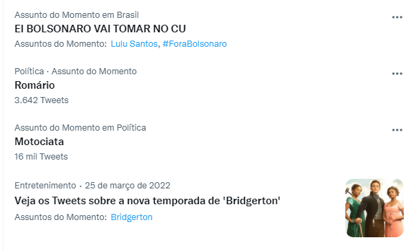 Após decisão do TSE, protesto contra presidente vai para o Twitter: "Ei Bolsonaro, vai tomar..."