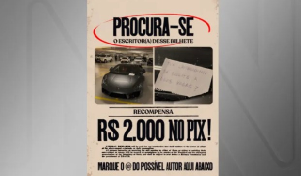 Dono de Lamborghini parada em duas vagas oferece recompensa para autor de mensagem