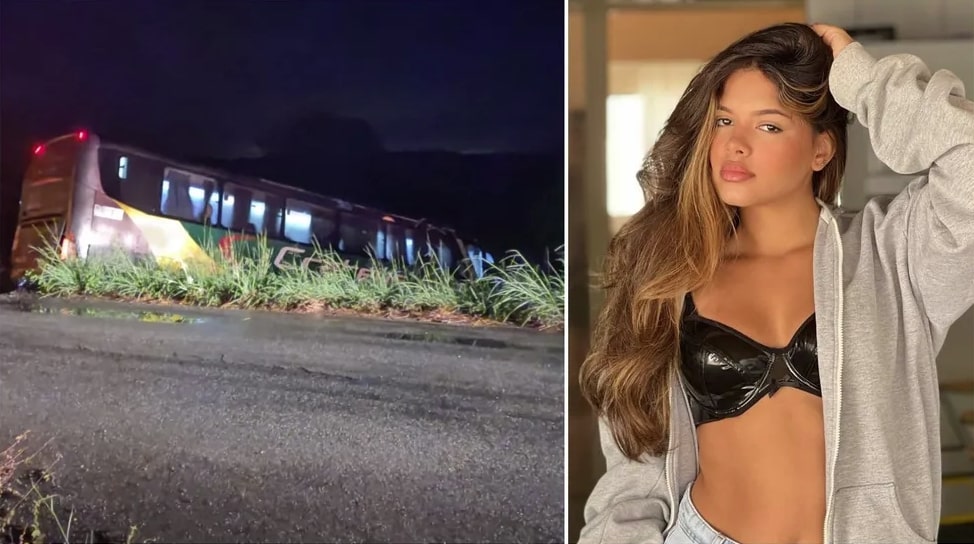 Ônibus com a cantora Brisa Star e banda cai em ribanceira na BR-116