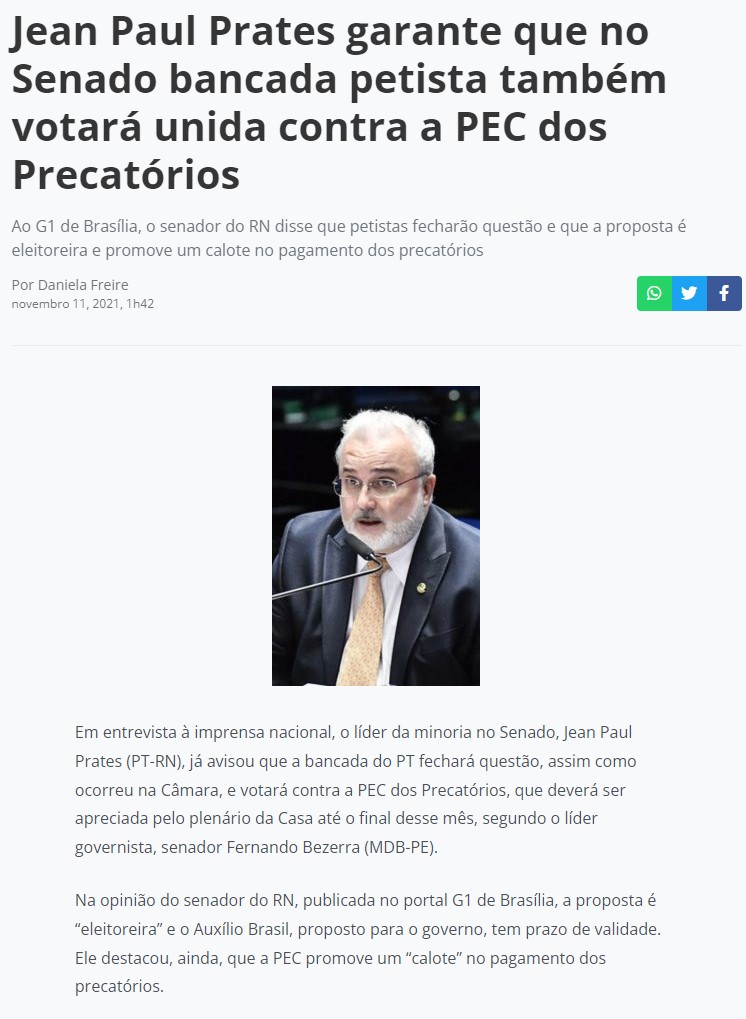 Após prometer voto contra, senador do PT-RN se abstém na PEC dos Precatórios