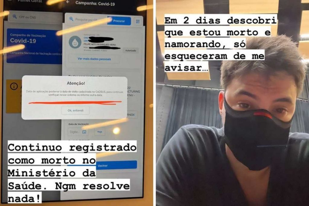 Mesmo vivo, Felipe Neto continua sendo dado como morto em sistema do Ministério da Saúde: "uma zona"