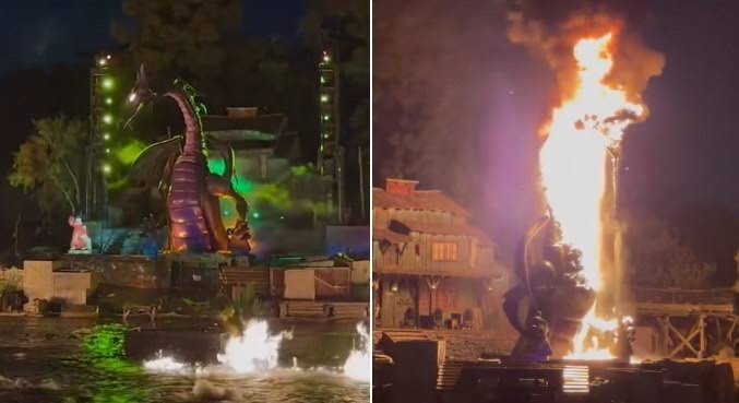 Dragão de 10 metros pega fogo durante show em parque da Disney na Califórnia