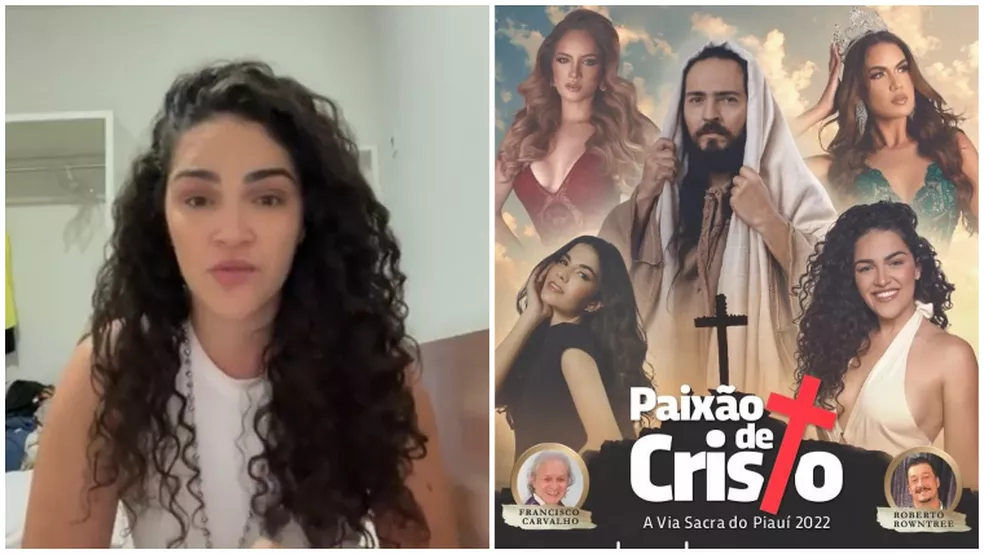 Atriz pede desculpas por decotes em cartaz da Paixão de Cristo: 'sem verba para o figurino'