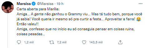 Emocionante: Maraisa escreve "carta aberta" para Marília Mendonça após Grammy