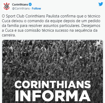 Técnico Cuca deixa o comando do Corinthians depois de apenas dois jogos