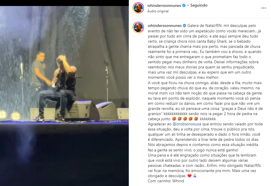 [VÍDEOS] Whindersson Nunes reconhece problemas do próprio show em Natal, pede desculpas e diz: "foi emocionante"